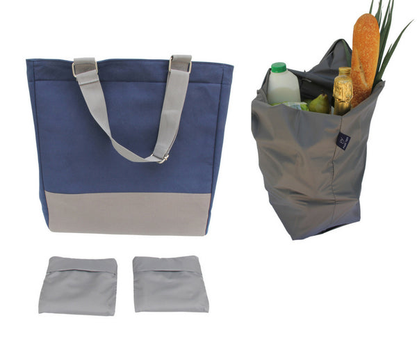 2 Reusable Foldable Shopping Bags and 1 Eco-Friendly Insulated Canvas Multipurpose Tote Bag / Picnic Bag / Reusable Shopping Bag / Farmers Market Bag / Beach Bag / Work Bag & more