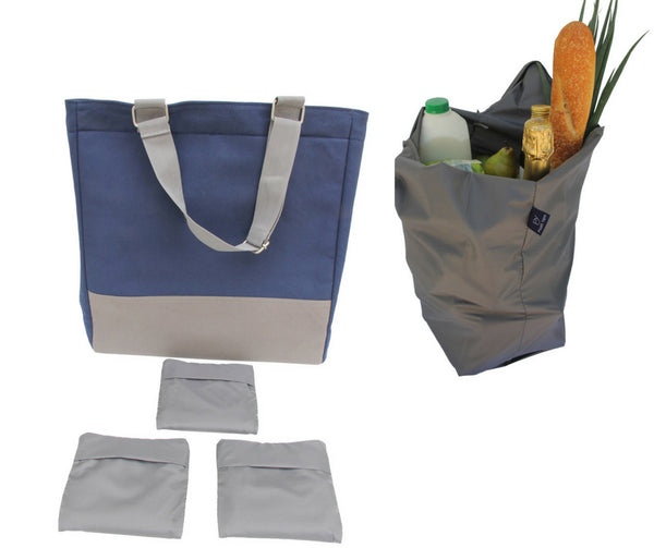 3 Reusable Foldable Shopping Bags and 1 Eco-Friendly Insulated Canvas Multipurpose Tote Bag / Picnic Bag / Reusable Shopping Bag / Farmers Market Bag / Beach Bag / Work Bag & more