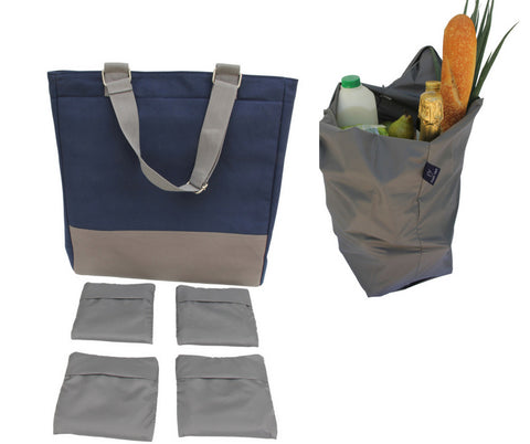 4 Reusable Foldable Shopping Bags and 1 Eco-Friendly Insulated Canvas Multipurpose Tote Bag / Picnic Bag / Reusable Shopping Bag / Farmers Market Bag / Beach Bag / Work Bag & more