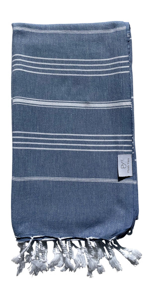 Plush Yarn Classic Peshtemal Turkish Made Bath / Beach Towel, 100% Authentic Premium Turkish Cotton 100cm x 180cm (Denim Blue)