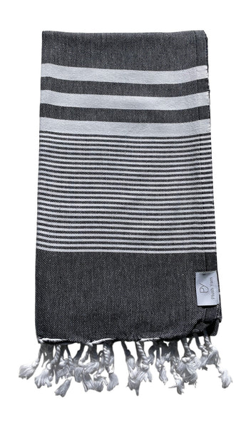 Plush Yarn Royale Peshtemal Turkish Made Bath / Beach Towel, 100% Authentic Premium Turkish Cotton 100cm x 180cm (Black)