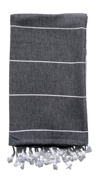 Plush Yarn Royale Peshtemal Turkish Made Bath / Beach Towel, 100% Authentic Premium Turkish Cotton 100cm x 180cm (Black)