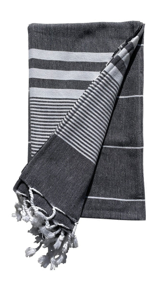Plush Yarn Royale Peshtemal Turkish Made Bath / Beach Towel, 100% Authentic Premium Turkish Cotton 100cm x 180cm (Black)