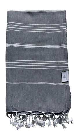 Plush Yarn Classic Peshtemal Turkish Made Bath / Beach Towel, 100% Authentic Premium Turkish Cotton 100cm x 180cm (Charcoal)