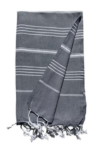 Plush Yarn Classic Peshtemal Turkish Made Bath / Beach Towel, 100% Authentic Premium Turkish Cotton 100cm x 180cm (Charcoal)