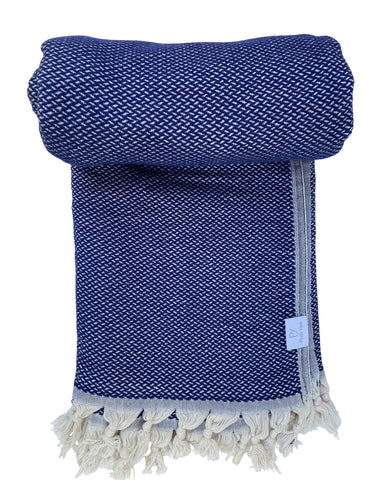 The Paris Turkish Throw - French Textured Pattern Design (Navy Blue)