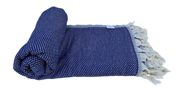 The Paris Turkish Throw - French Textured Pattern Design (Navy Blue)