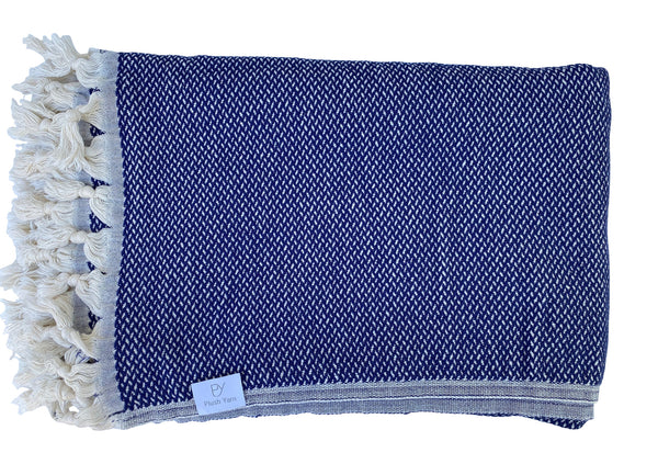 The Paris Turkish Throw - French Textured Pattern Design (Navy Blue)