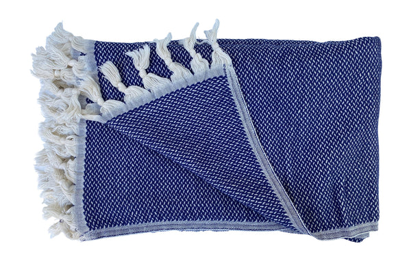 The Paris Turkish Throw - French Textured Pattern Design (Navy Blue)
