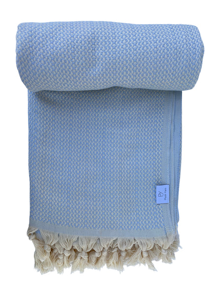 The Jewel Turkish Throw - French Textured Pattern Design (Ice Blue)