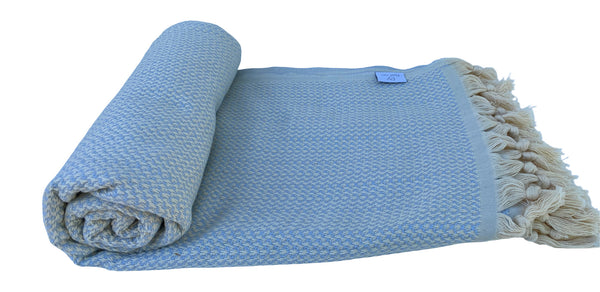 The Jewel Turkish Throw - French Textured Pattern Design (Ice Blue)
