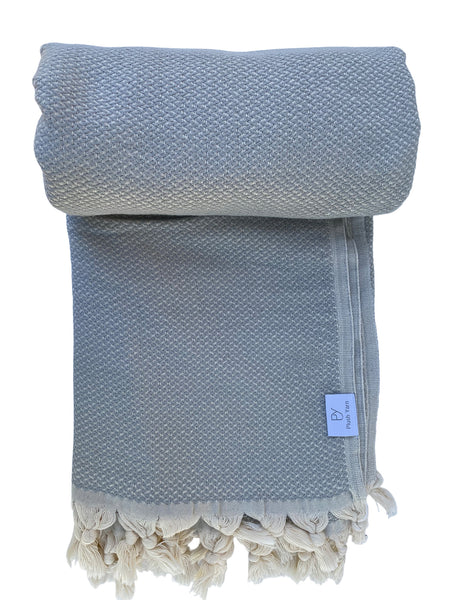 The Jewel Turkish Throw - French Textured Pattern Design (Grey with a hint of Light Blue)