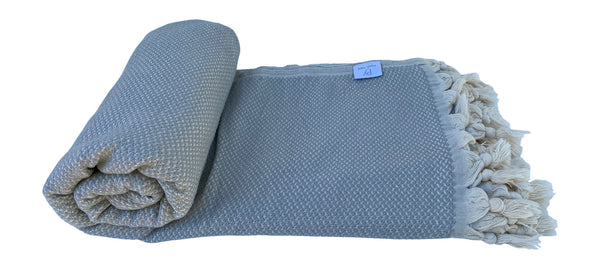 The Jewel Turkish Throw - French Textured Pattern Design (Grey with a hint of Light Blue)