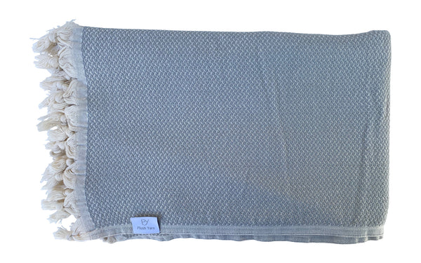 The Jewel Turkish Throw - French Textured Pattern Design (Grey with a hint of Light Blue)