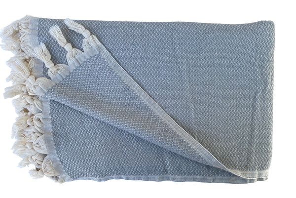 The Jewel Turkish Throw - French Textured Pattern Design (Grey with a hint of Light Blue)