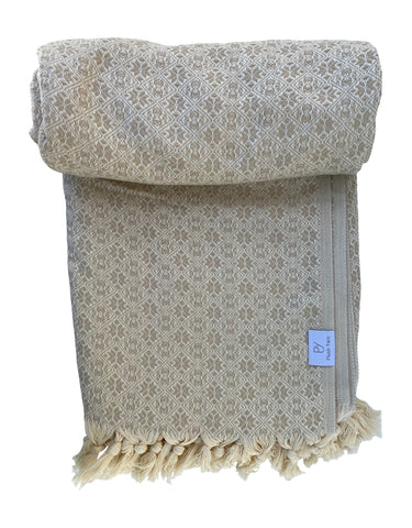 The Grandeur Turkish Throw - French Textured Pattern Design (Beige)