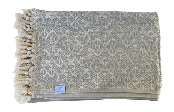 The Grandeur Turkish Throw - French Textured Pattern Design (Beige)
