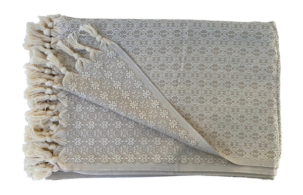 The Grandeur Turkish Throw - French Textured Pattern Design (Beige)