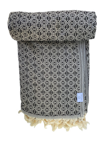 The Grandeur Turkish Throw - French Textured Pattern Design (Black)