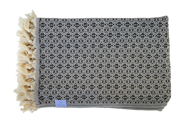 The Grandeur Turkish Throw - French Textured Pattern Design (Black)