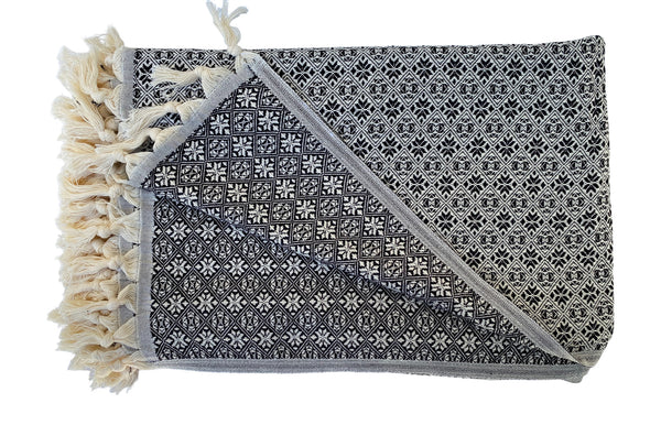 The Grandeur Turkish Throw - French Textured Pattern Design (Black)