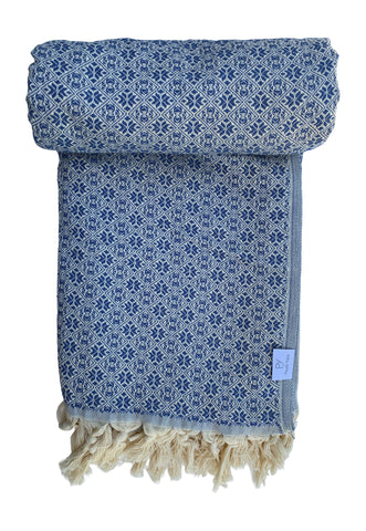 The Grandeur Turkish Throw - French Textured Pattern Design (Royal Blue)