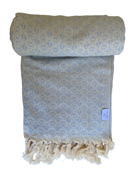The Grandeur Turkish Throw - French Textured Pattern Design (Ice Blue)