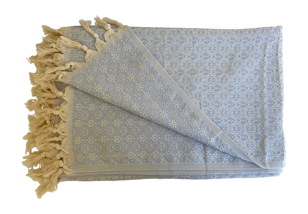 The Grandeur Turkish Throw - French Textured Pattern Design (Ice Blue)