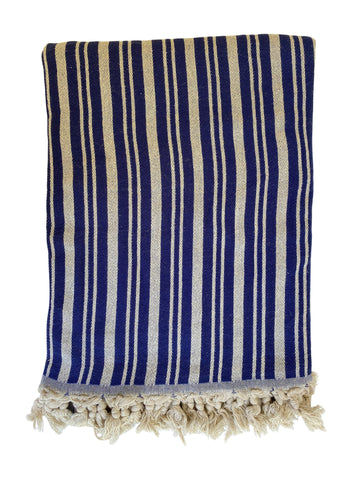 French Connection - Tales Linen Cotton Throw (Navy / Beige Stripe)
