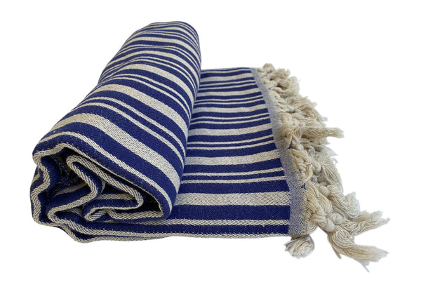 French Connection - Tales Linen Cotton Throw (Navy / Beige Stripe)