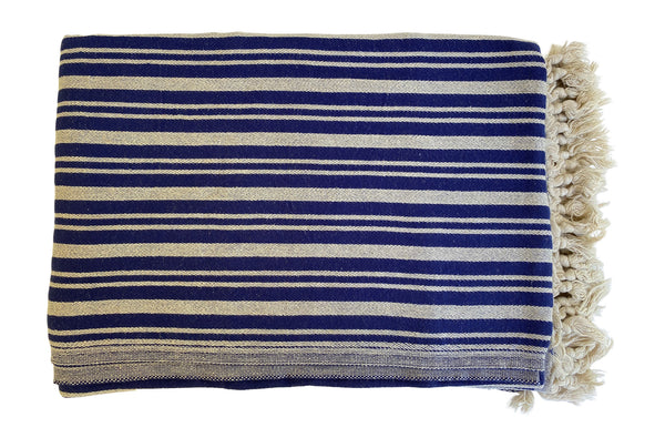 French Connection - Tales Linen Cotton Throw (Navy / Beige Stripe)
