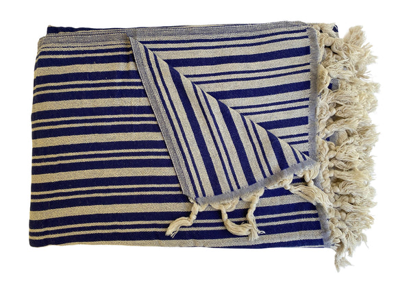 French Connection - Tales Linen Cotton Throw (Navy / Beige Stripe)