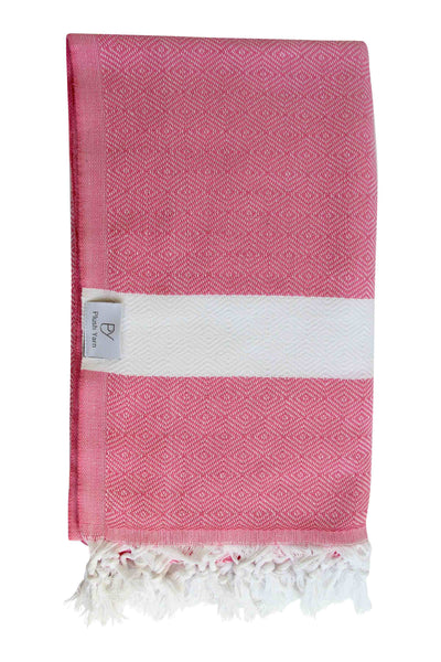 Plush Yarn Diamond Peshtemal Turkish Made Bath / Beach Towel, 100% Authentic Premium Turkish Cotton 100cm x 180cm (Pink)