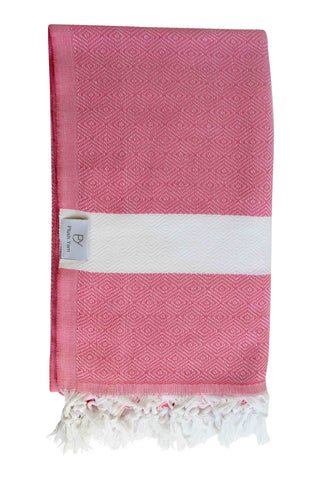 Plush Yarn Diamond Peshtemal Turkish Made Bath / Beach Towel, 100% Authentic Premium Turkish Cotton 100cm x 180cm (Pink)