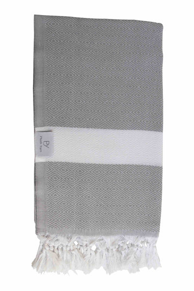 Plush Yarn Diamond Peshtemal Turkish Made Bath / Beach Towel, 100% Authentic Premium Turkish Cotton 100cm x 180cm (Grey)