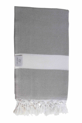 Plush Yarn Diamond Peshtemal Turkish Made Bath / Beach Towel, 100% Authentic Premium Turkish Cotton 100cm x 180cm (Grey)