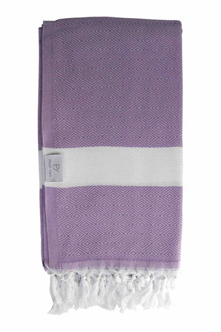 Plush Yarn Diamond Peshtemal Turkish Made Bath / Beach Towel, 100% Authentic Premium Turkish Cotton 100cm x 180cm (Lilac)