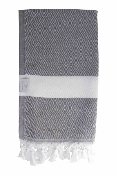 Plush Yarn Diamond Peshtemal Turkish Made Bath / Beach Towel, 100% Authentic Premium Turkish Cotton 100cm x 180cm (Charcoal)