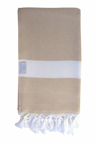 Plush Yarn Diamond Peshtemal Turkish Made Bath / Beach Towel, 100% Authentic Premium Turkish Cotton 100cm x 180cm (Beige)