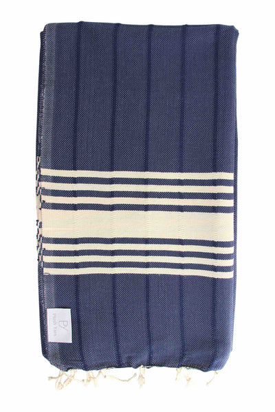 Plush Yarn Regal Peshtemal Turkish Made Bath / Beach Towel, 100% Authentic Premium Turkish Cotton 100cm x 175cm (Navy Blue)