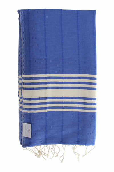 Plush Yarn Regal Peshtemal Turkish Made Bath / Beach Towel, 100% Authentic Premium Turkish Cotton 100cm x 175cm (Royal Blue)