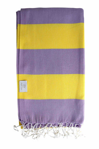 Plush Yarn Paradiso Peshtemal Turkish Made Bath / Beach Towel, 100% Authentic Premium Turkish Cotton 100cm x 180cm (Lilac/Yellow)