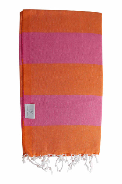 Plush Yarn Paradiso Peshtemal Turkish Made Bath / Beach Towel, 100% Authentic Premium Turkish Cotton 100cm x 180cm (Pink/Orange)