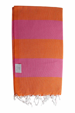 Plush Yarn Paradiso Peshtemal Turkish Made Bath / Beach Towel, 100% Authentic Premium Turkish Cotton 100cm x 180cm (Pink/Orange)