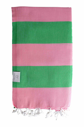 Plush Yarn Paradiso Peshtemal Turkish Made Bath / Beach Towel, 100% Authentic Premium Turkish Cotton 100cm x 180cm (Pink/Green)