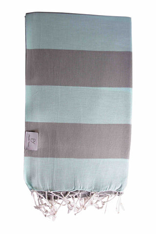Plush Yarn Paradiso Peshtemal Turkish Made Bath / Beach Towel, 100% Authentic Premium Turkish Cotton 100cm x 180cm (Mint/Grey)