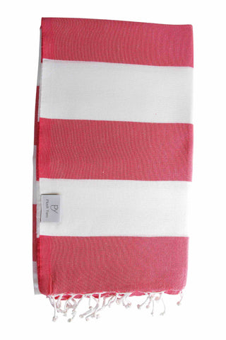 Plush Yarn Paradiso Peshtemal Turkish Made Bath / Beach Towel, 100% Authentic Premium Turkish Cotton 100cm x 180cm (Hot Pink/White)