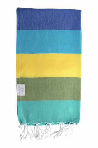 Plush Yarn Rainbow Peshtemal Turkish Made Bath / Beach Towel, 100% Authentic Premium Turkish Cotton 100cm x 180cm (Sunshine)