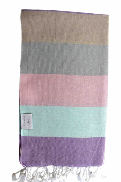 Plush Yarn Rainbow Peshtemal Turkish Made Bath / Beach Towel, 100% Authentic Premium Turkish Cotton 100cm x 180cm (Pastel)