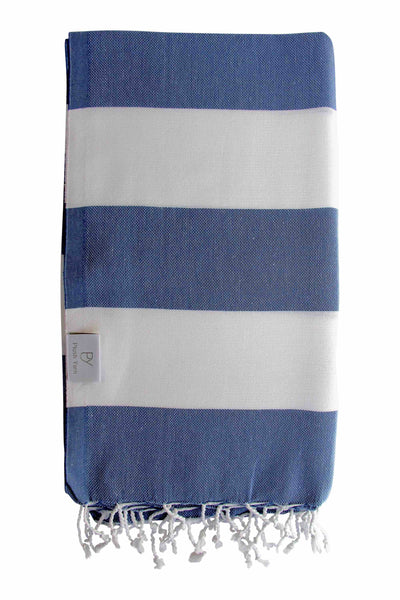 Plush Yarn Paradiso Peshtemal Turkish Made Bath / Beach Towel, 100% Authentic Premium Turkish Cotton 100cm x 180cm (Denim Blue/White)